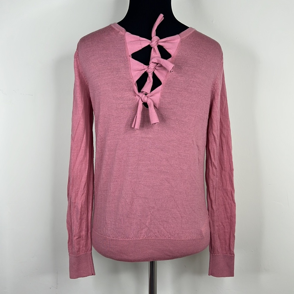 ANN TAYLOR Pink 100 % Merino Wool Back Tie Sweater XS